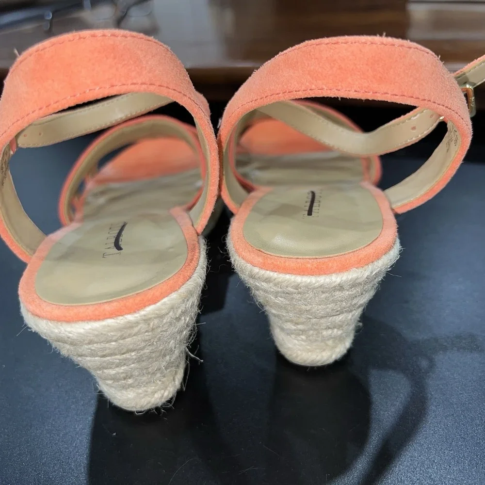 Talbots Orange Elastic Strap Wedge Open Toe Espadrille Sandal 9